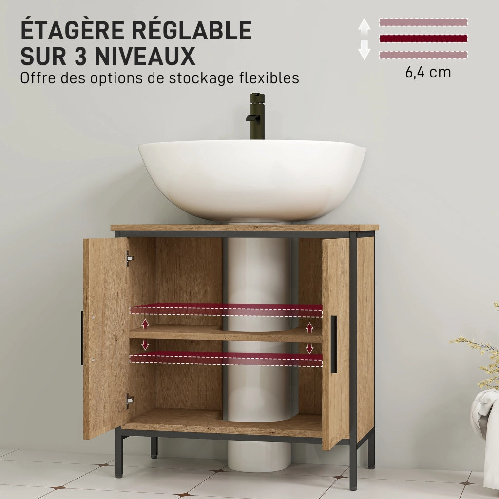 Mobile Sottolavabo Bagno con 2 Ante e Ripiano Regolabile ¨C zephmum ¨C Rovere 60x30x60 cm