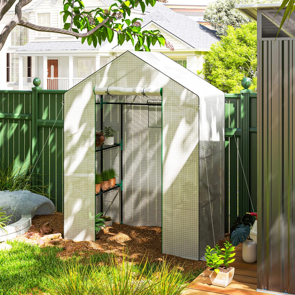 Serra da Giardino con Porta e Finestra ¨C zephmum ¨C Bianco 143x74x190 cm
