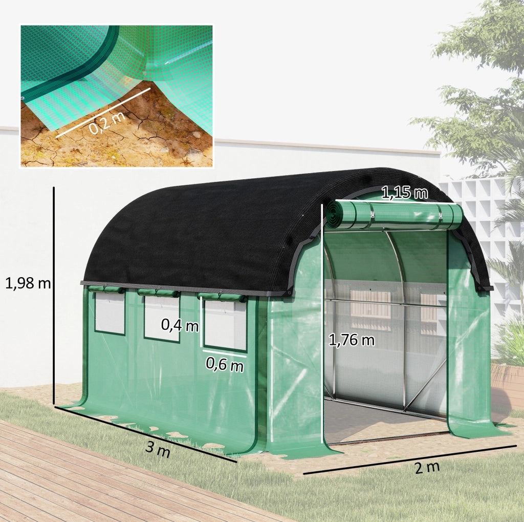 Serra a tunnel verde 3 x 2 x 2 m con copertura rinforzata