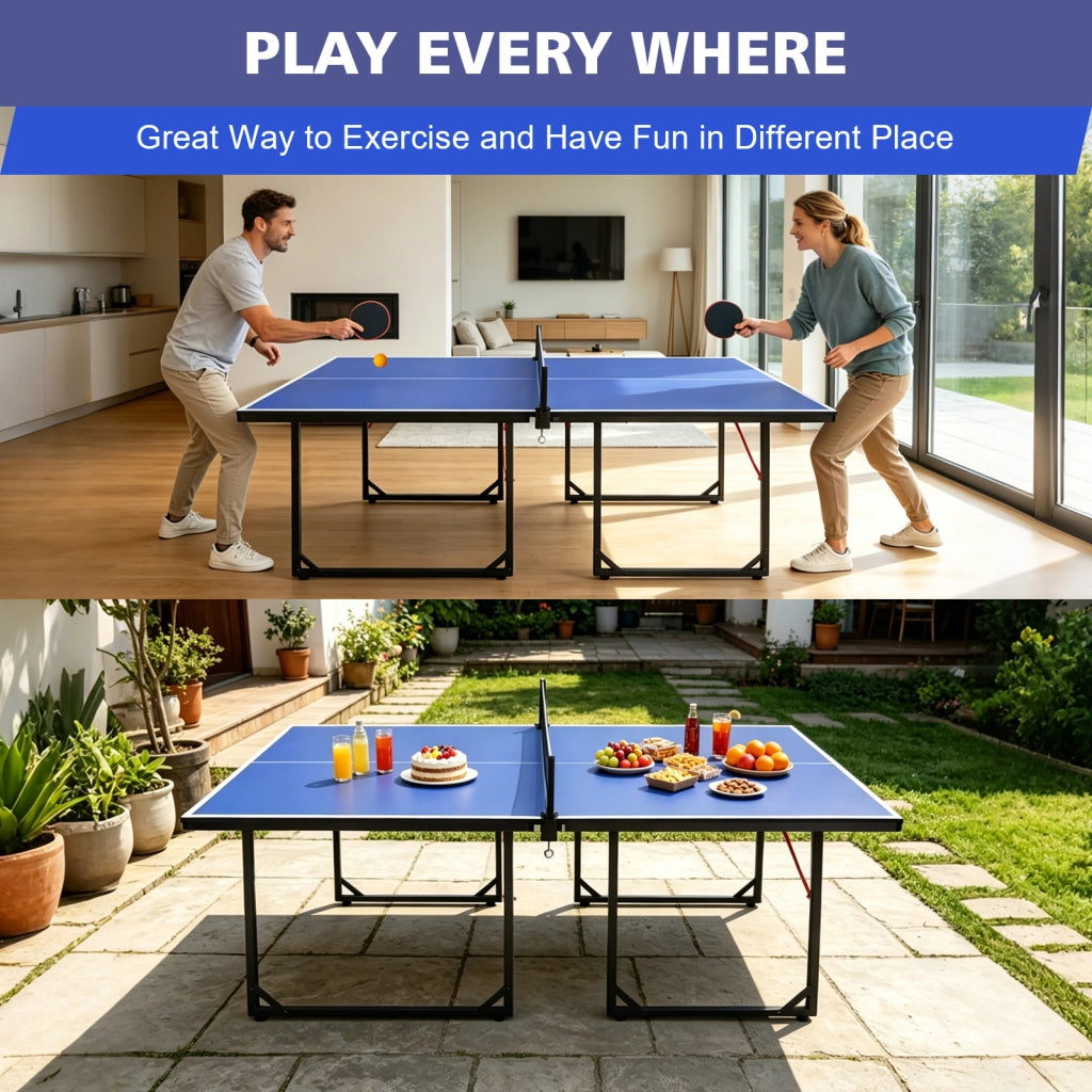 TAVOLO DA PING PONG PIEGHEVOLE 182x91x76,2 cm MDF Nero/Blu Set completo