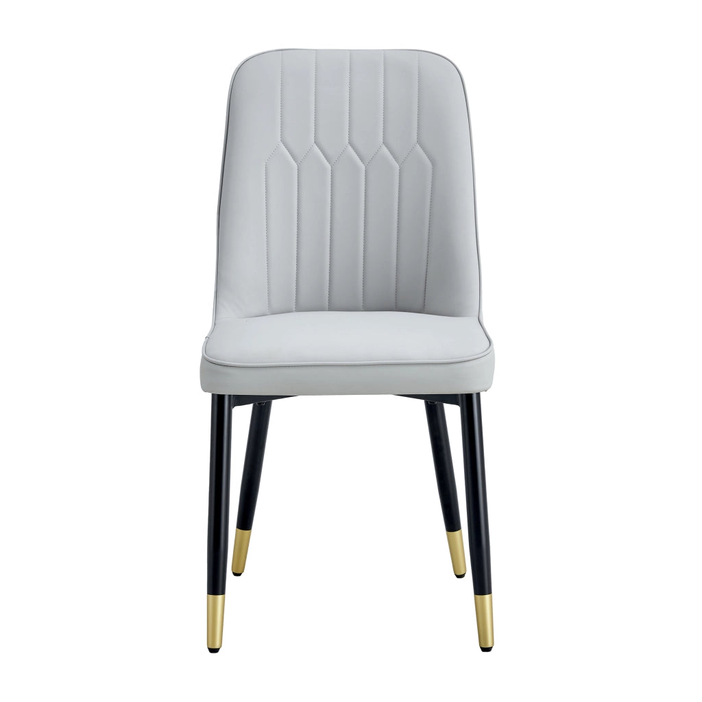 Chaise da pranzo in pelle pu con schienale ergonomico e seduta imbottita, gambe metalliche nere, grigio chiaro