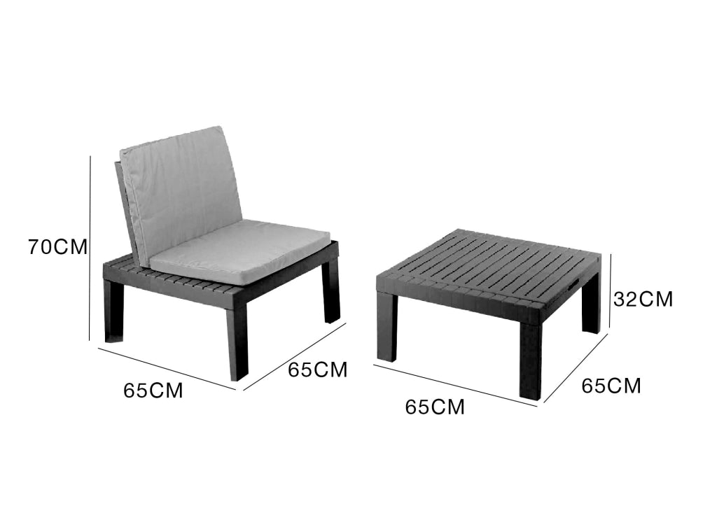 Salottino Outdoor Aixela, set Salotto da Esterno 2 Posti Made in Italy, Nero Antracite