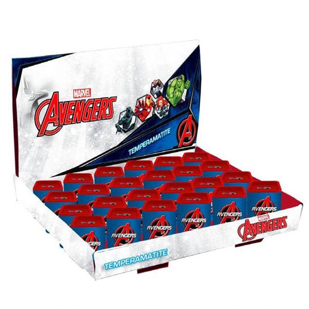 Trade Shop - Set 24pz Temperamatite In Latta Quadrato Doppio Foro Avengers Scuola Regali Bambini 961372 -