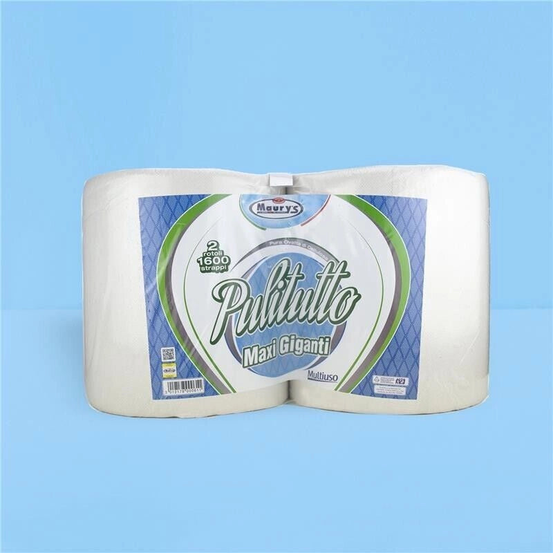 MAURY'S CARTA ASCIUGATUTTO INDUSTRIALE 2 ROTOLI PULITUTTO MAXI GIGANTI 1600 STRAPPI 3600GR HACCP
