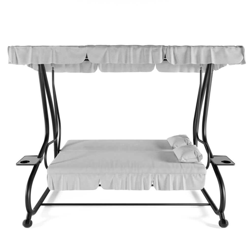 Dondolo 3 Posti Reclinabile Madeira Tettuccio Parasole Regolabile Cuscini Imbottiti Diventa Letto Struttura Robusta In Acciaio Verniciato Giardino Esterno Balcone Terrazzo 200 x 120 x 160 cm Grigio