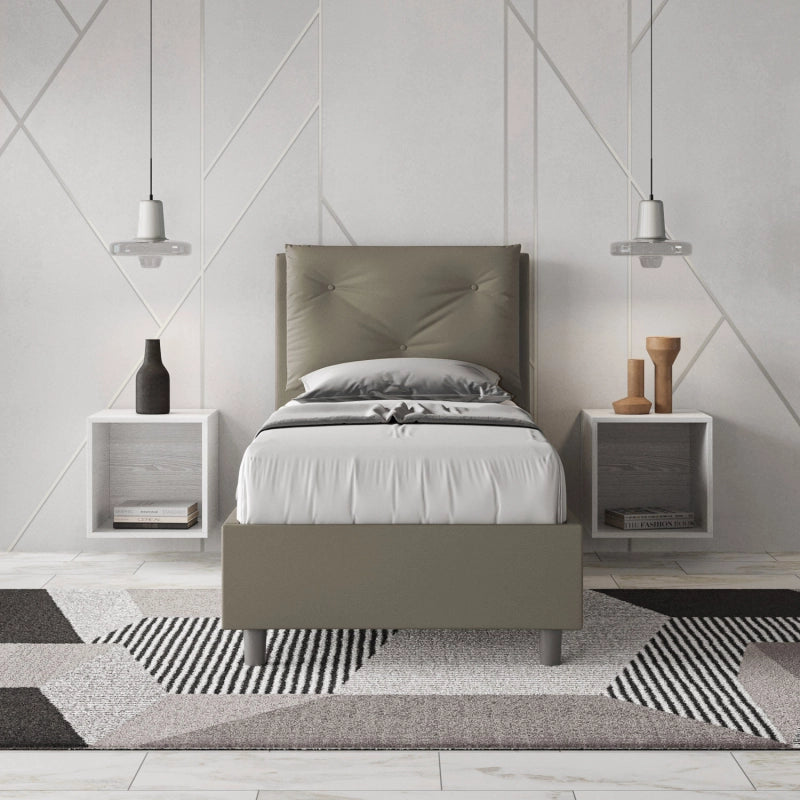 Letto imbottito Singolo 80x210 cm Appia - Similpelle,Cappuccino,Con rete
