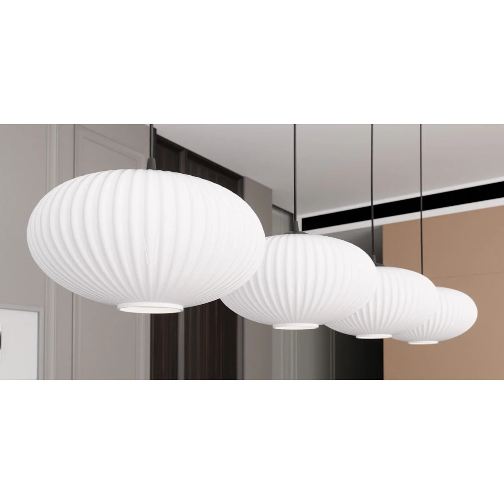Lampadario 4 Luci Iris In Acciaio Nero Paralume Plissettato Bianco
