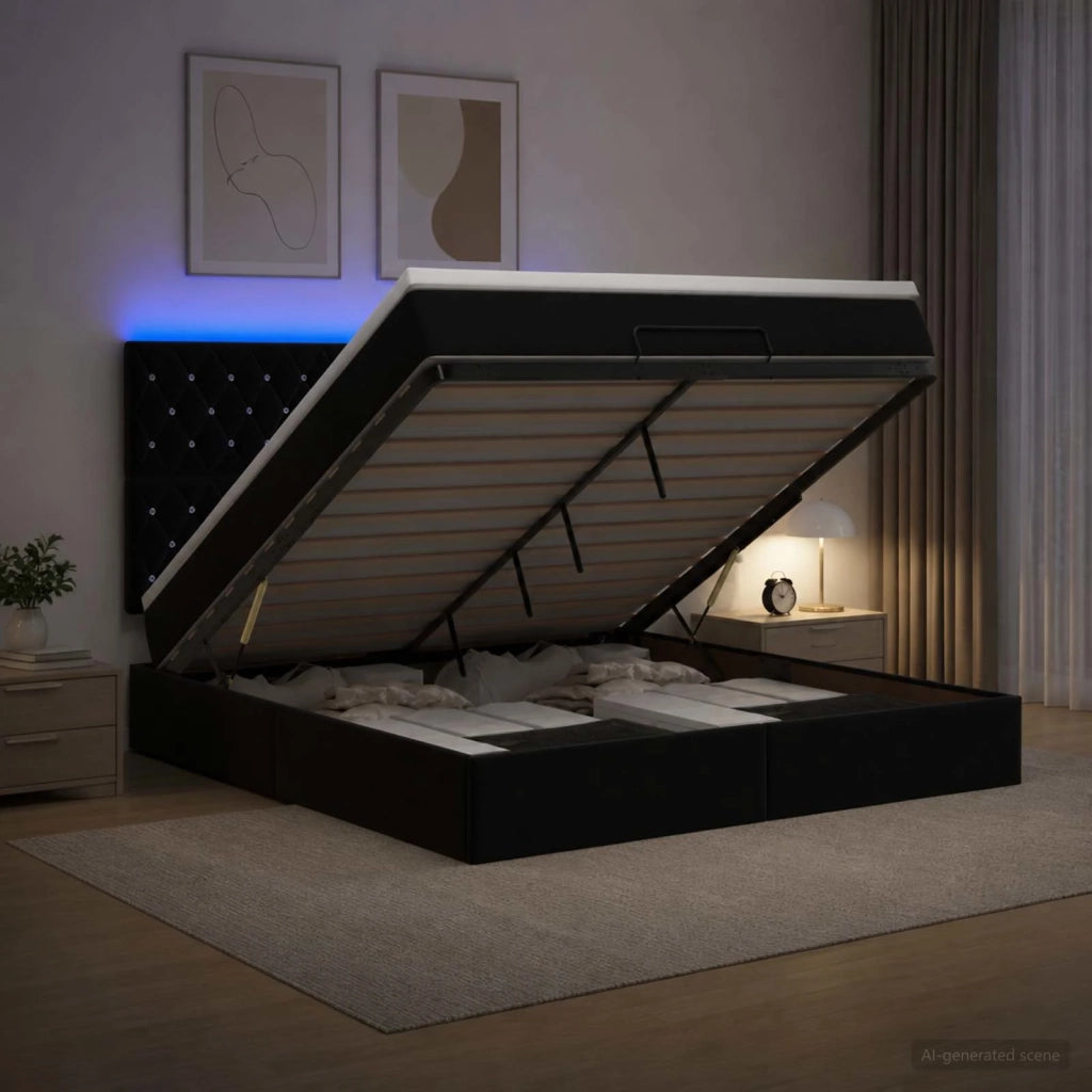 Letto Ottomano con Materasso e LED Nero 140 x 200 cm Velluto 3458237