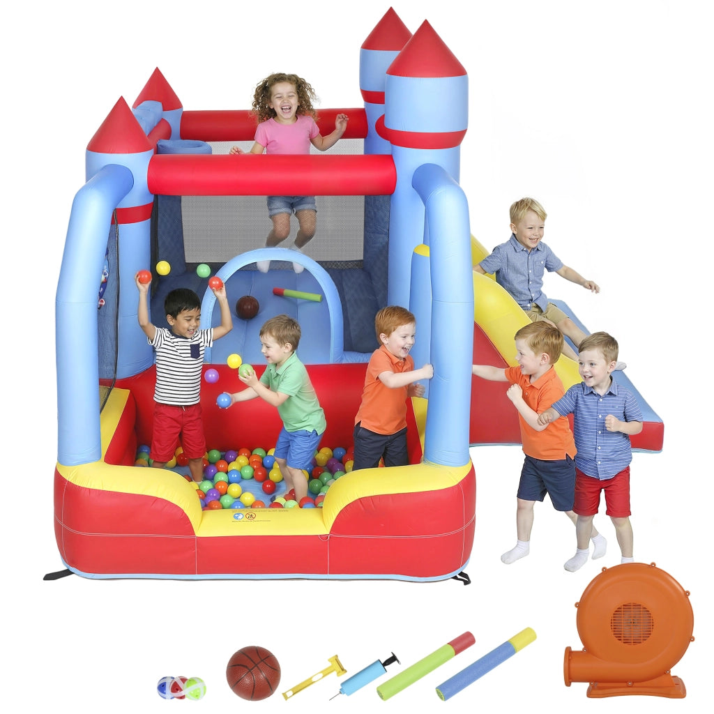 Parco acquatico gonfiabile 5 in 1 con soffiatore, scivoli, trampolino ¨C zephmum ¨C multicolore