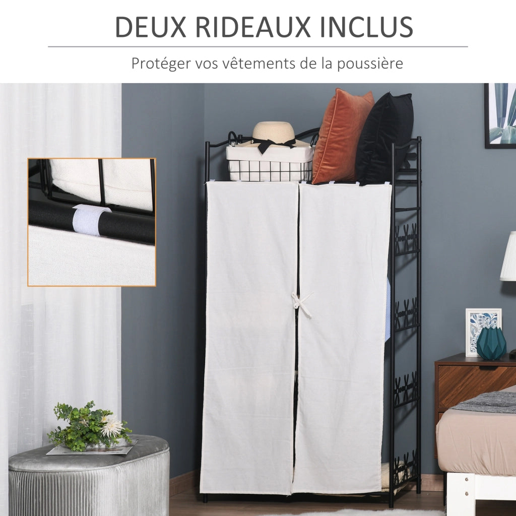 Armadio Guardaroba con Ripiani e Appendiabiti ¨C Zephmum ¨C Nero Bianco 84x42x159 cm
