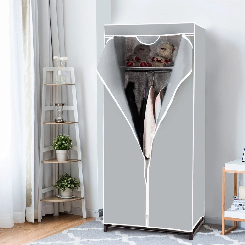 Armadio appendiabiti in tessuto pieghevole con tubo in metallo 74x50x172cm Grigio-Armadi Appendiabiti