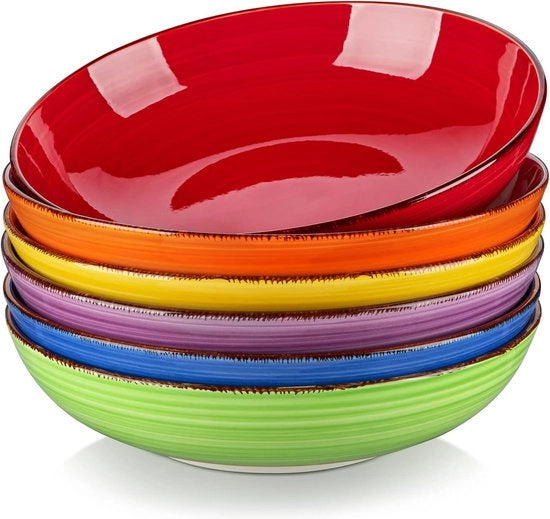 Set di ciotole per pasta in ceramica da 42 oz grande, con 6 ciotole - soffiate e resistenti al lavastoviglie e al microonde - diverse colori