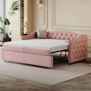 Letto divano estraibile 90 × 200 cm con USB et posto letto aggiuntivo, senza materasso, in tessuto, rosa