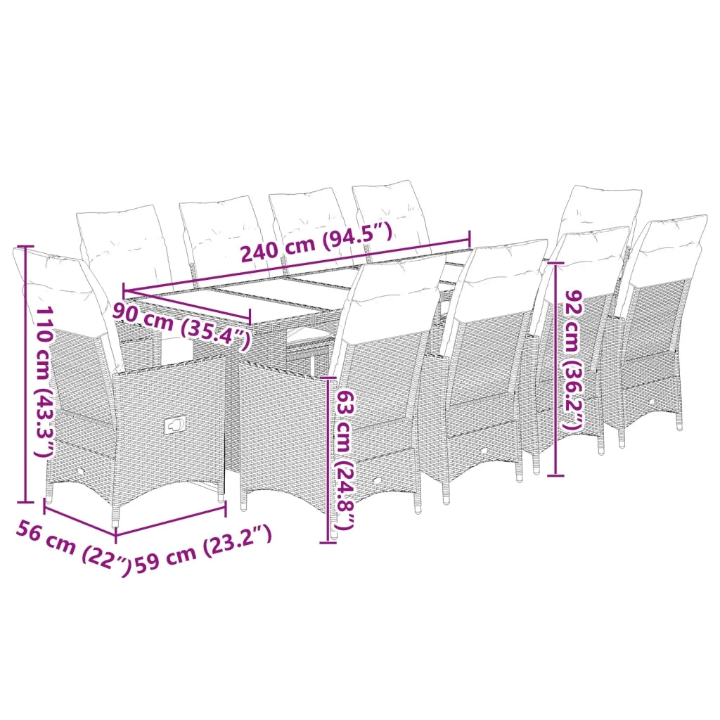 Set Bistrò da Giardino 9 pz con Cuscini in Polyrattan Marrone