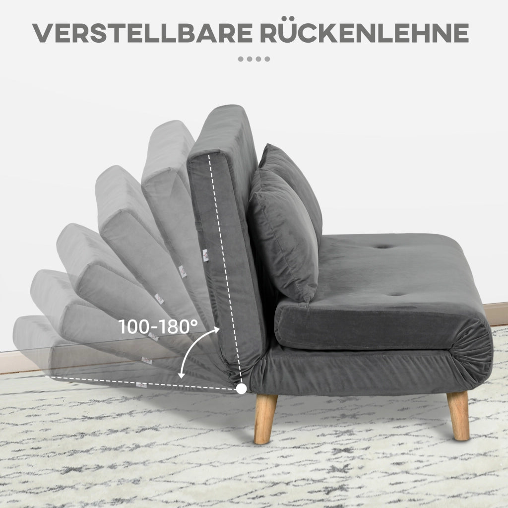 Poltrona convertibile con schienale regolabile e funzione letto in poliestere effetto velluto grigio per piccoli spazi
