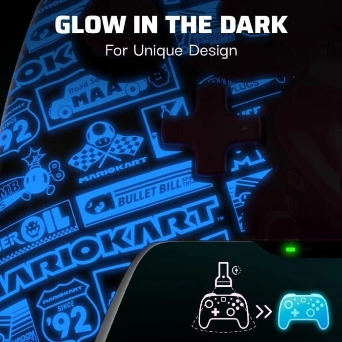 PDP - Controller wireless Glow per Nintendo Switch e Switch OLED - Grand Prix Peach - Nero e rosa