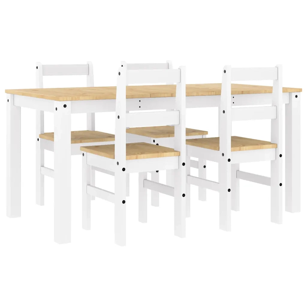 vidaXL Set da Pranzo 5 pz Panama Bianco in Legno Massello di Pino
