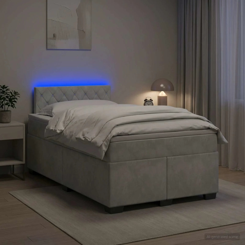 Letto con Box Spring, Materasso e LED Grigio Chiaro Velluto 3452150