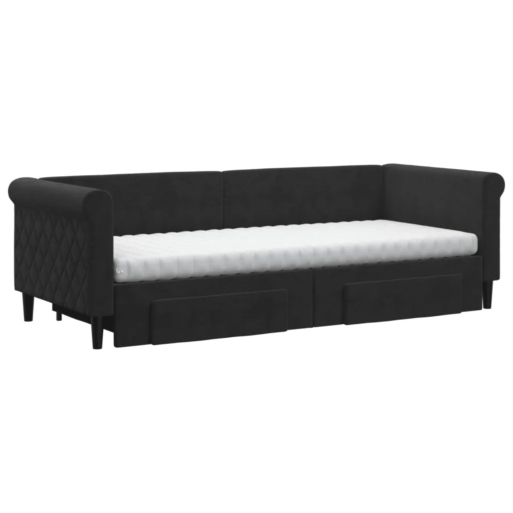 Divano Letto Estraibile con Cassetti Nero 80x200 cm in Velluto 3197840