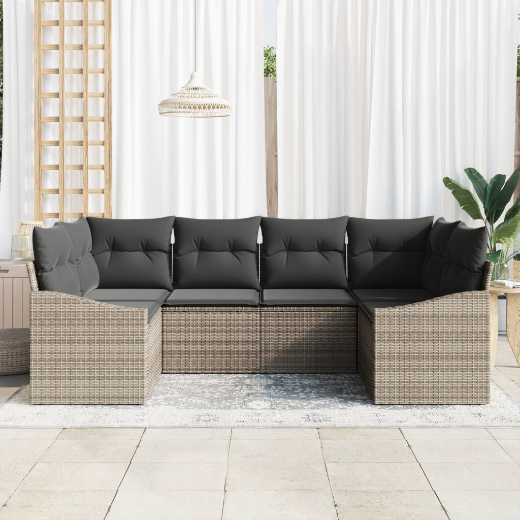 Set di divani da giardino 6 Pezzi con cuscini Grigio Polyrattan