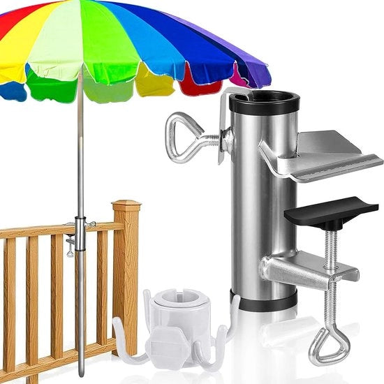 Supporto per ombrello regolabile per ringhiera di balcone - Ø 25-38 mm - supporto per ombrello per balcone, terrazzo o tavolo Ombrello chiusura