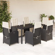 Set da Pranzo da Giardino 7 pz Nero con Cuscini in Polyrattan