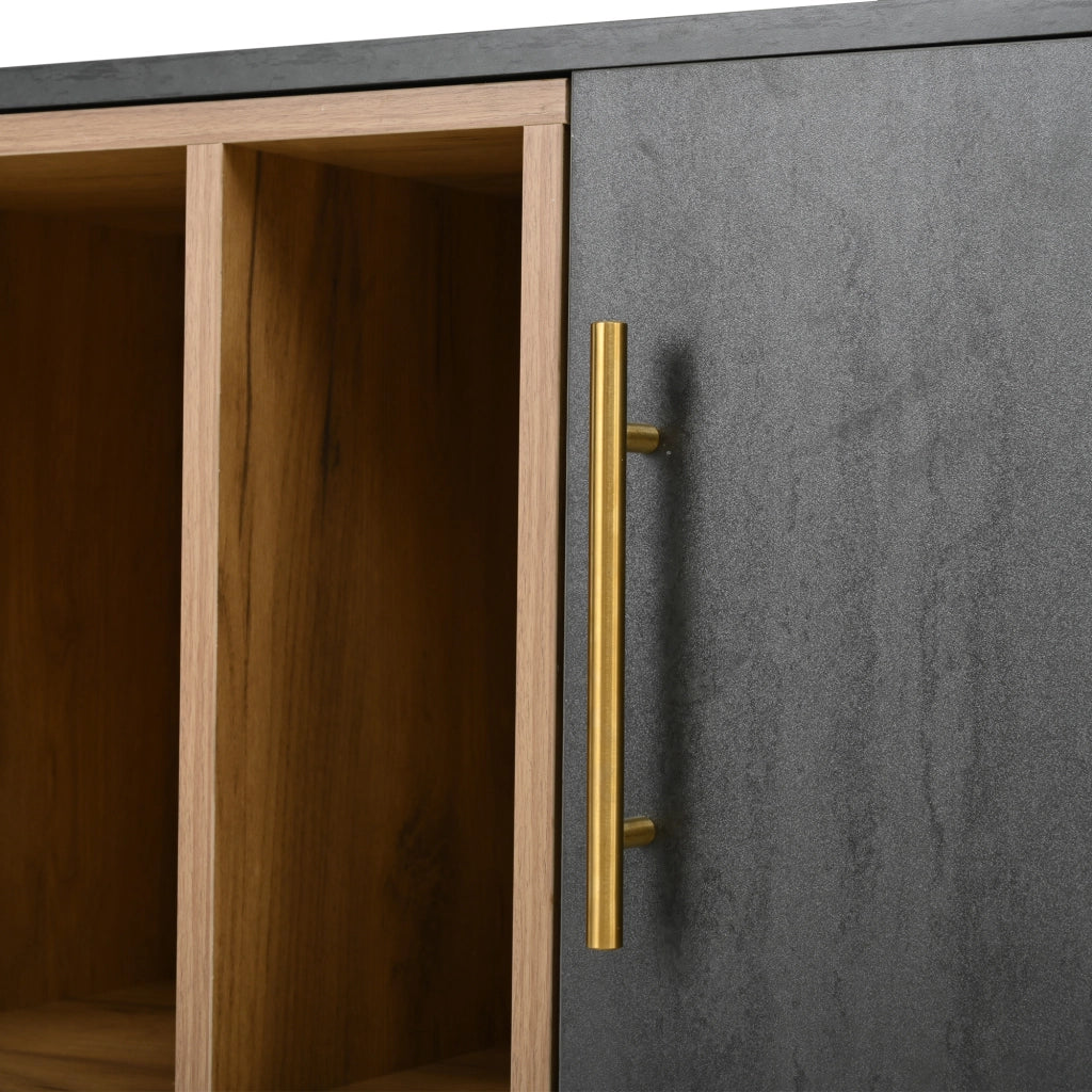 Mobile TV 200x40x55;5 cm in MDF grigio e marrone con ante e vano a giorno