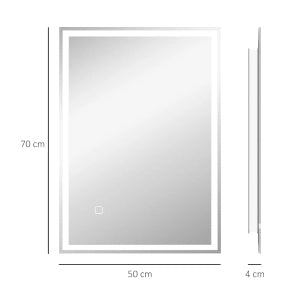 Specchio da bagno LED 70x50 cm in vetro argentato， touch， antiappannamento