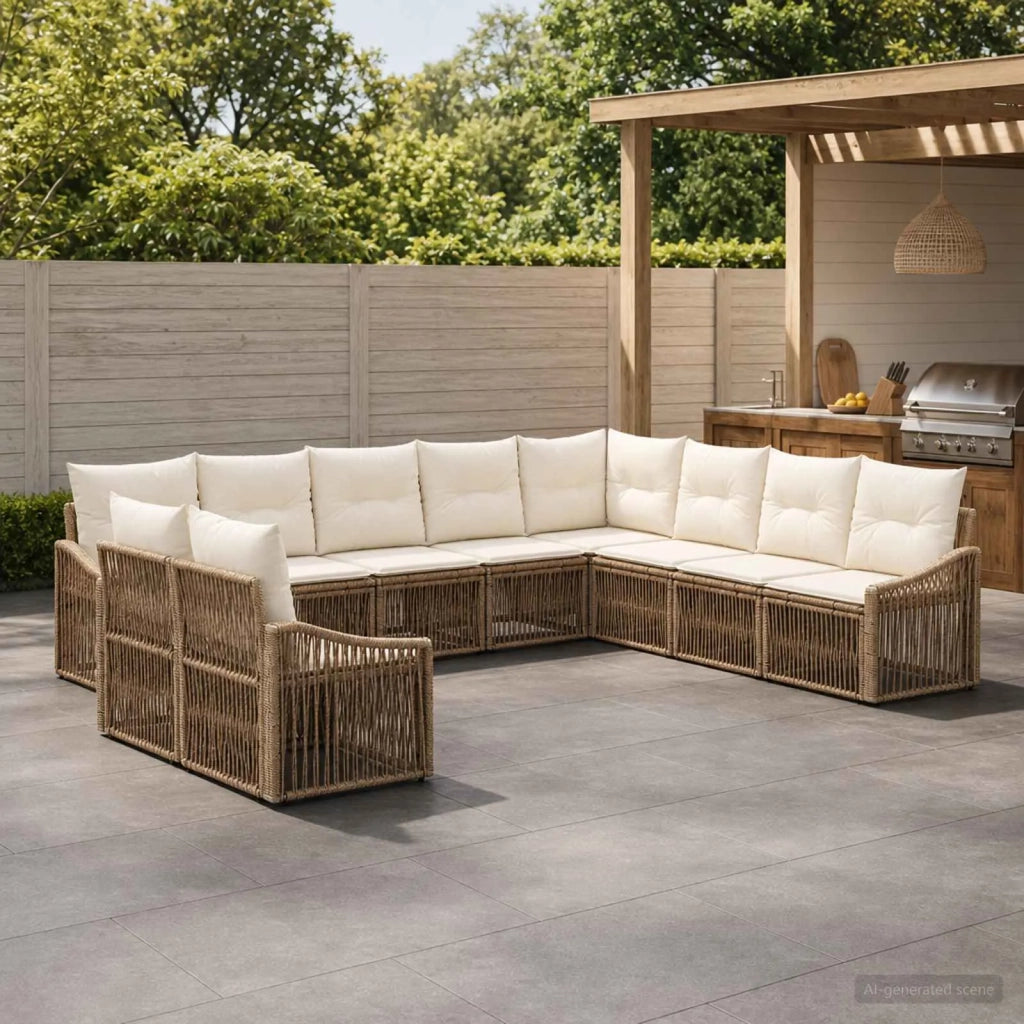 Set Divano da Giardino 10 pz Beige polyrattan 3436053