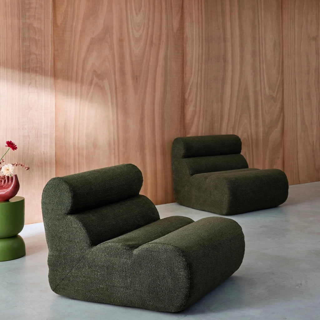 Divano modulare bouclé, 2 posti, verde kaki