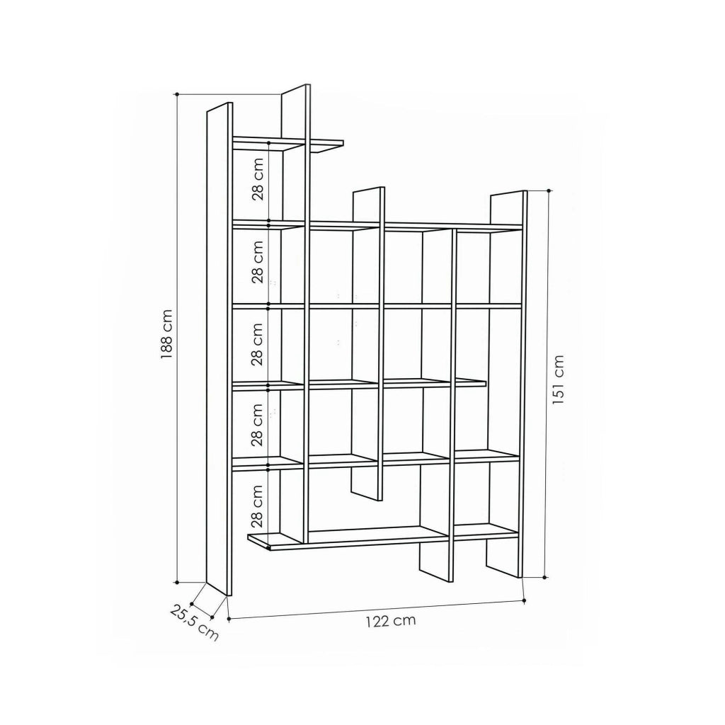 Libreria Achela, Scaffale da ufficio, Mobile portalibri, Biblioteca, 122x26h188 cm, Quercia