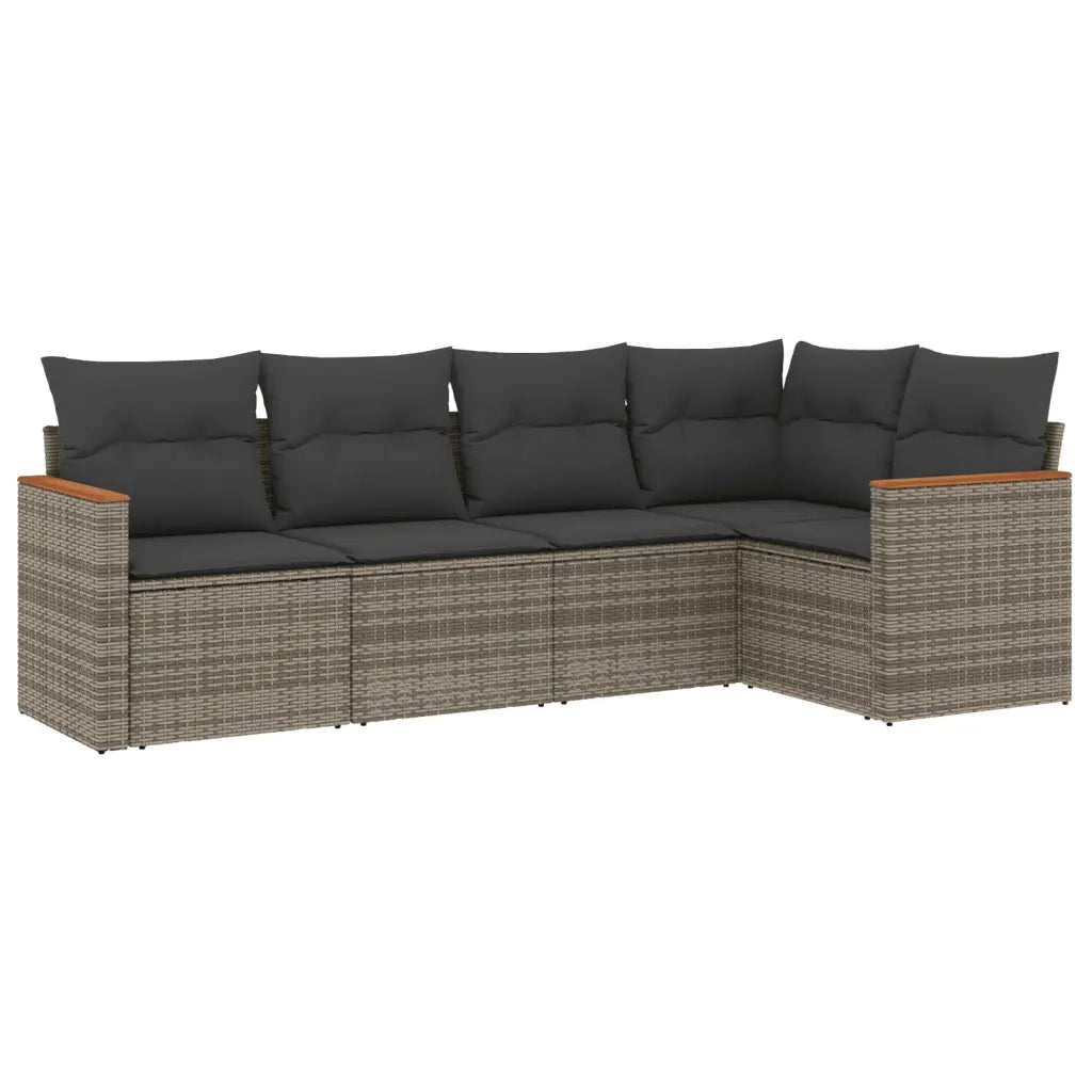 Set Divano da Giardino 5 pz con Cuscini Grigio in Polyrattan