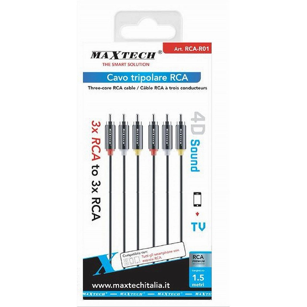 Trade Shop - Cavo Tripolare Rca Audio Video Tv 3 X Rca Maschio/maschio 1,5mt 4d Sound Rca-r01 -