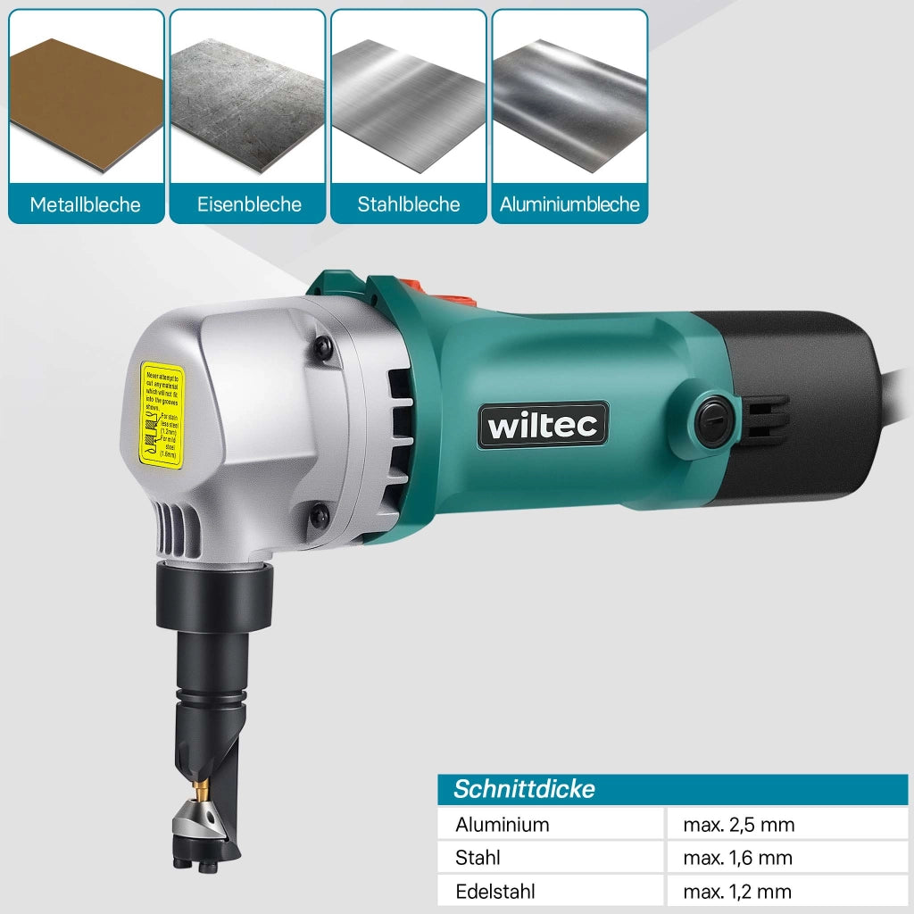 Roditrice per lamiera 500W profondità di taglio fino a 2,5mm testa di roditura rotabile a 360°