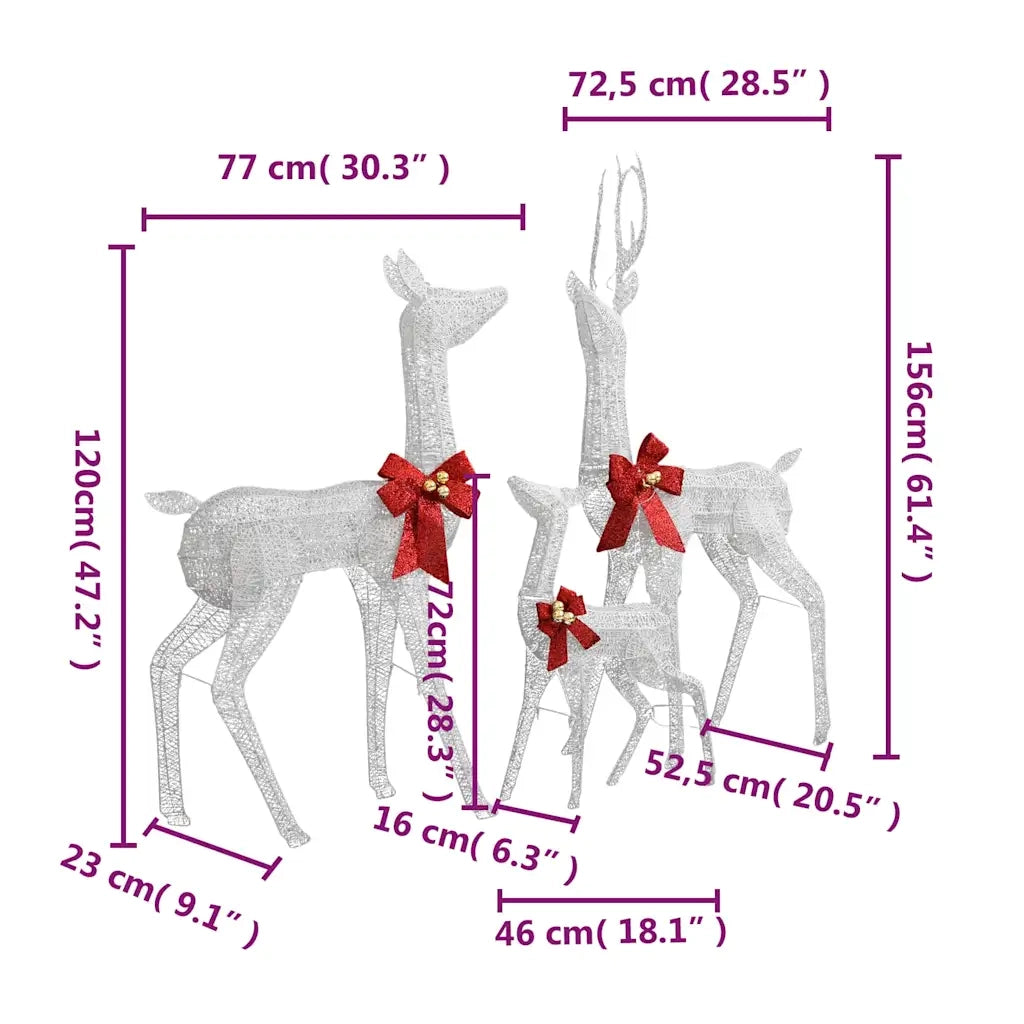 Decorazione Natalizia Famiglia di Renne Bianco Argento 201 LED 329771