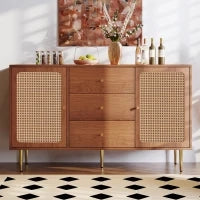 Credenza Moderna con 2 Ante e 3 Cassetti, Ripiano Regolabile, per Soggiorno e Camera da Letto, Colore noce