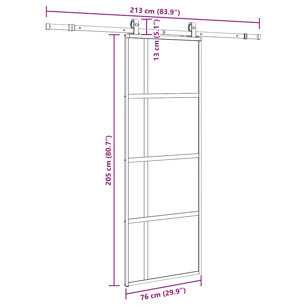 Porta Scorrevole Set Ferramenta Nera 76x205 cm Vetro Temperato 3375978