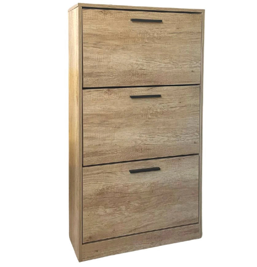 Scarpiera Salvaspazio 3 Ante a Ribalta 60x24x120h cm in Melaminico Venato a Rilievo Rovere