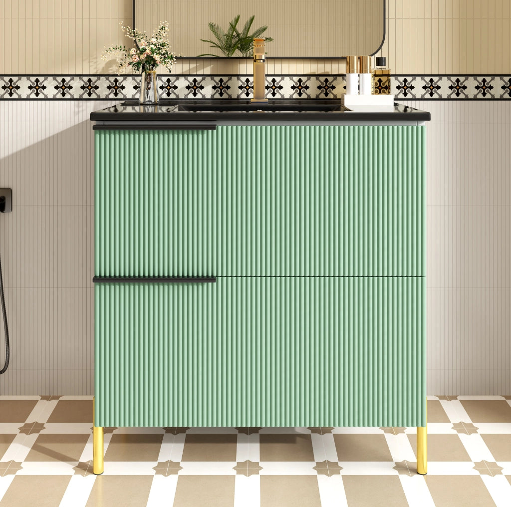 Mobile bagno con lavabo in ceramica e 2 cassetti; 81;5 cm in MDF verde