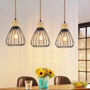 Lampada a Sospensione ZMH nera retro in corda di canapa e legno E27 per sala da pranzo e scala