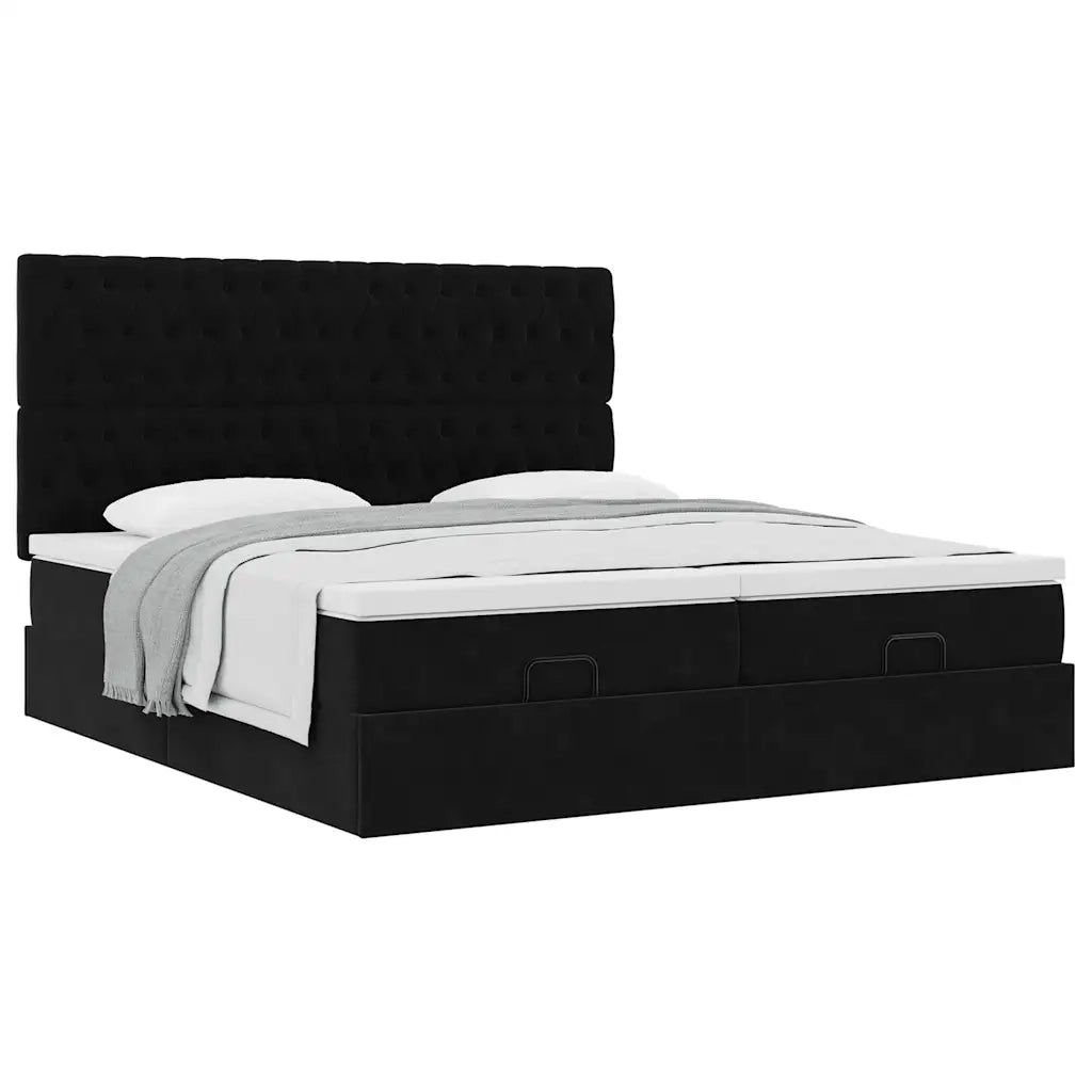 Struttura Letto Pouf con Materassi Nero 160x200 cm in Velluto 3313786