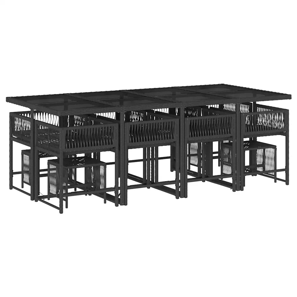Set da Pranzo da Giardino 13pz con Cuscini Nero in Polyrattan 3211519