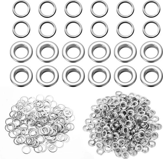Occhietto 10mm Occhiello e Stanghetta per Lavatrici - Occhietto Metallico per Fori Punti - Accessorio per Borse in Pelle Abbigliamento Tessuto - 200 Setti (Argento)