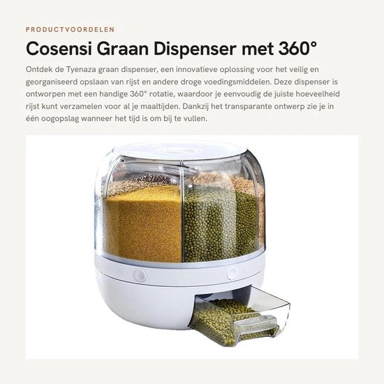 Contenitore per Riso 360° Rotativo - Contenitore per Riso - Conservazione Alimentare - Design Translucido - Conservazione Sigillata - Sicuro e Fresco