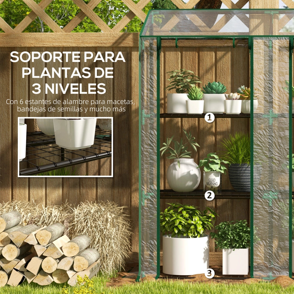 Serra da Giardino 3 Ripiani ¨C Xylo ¨C Tetto Inclinato con Porte a Zip 143x46x141 cm Trasparente