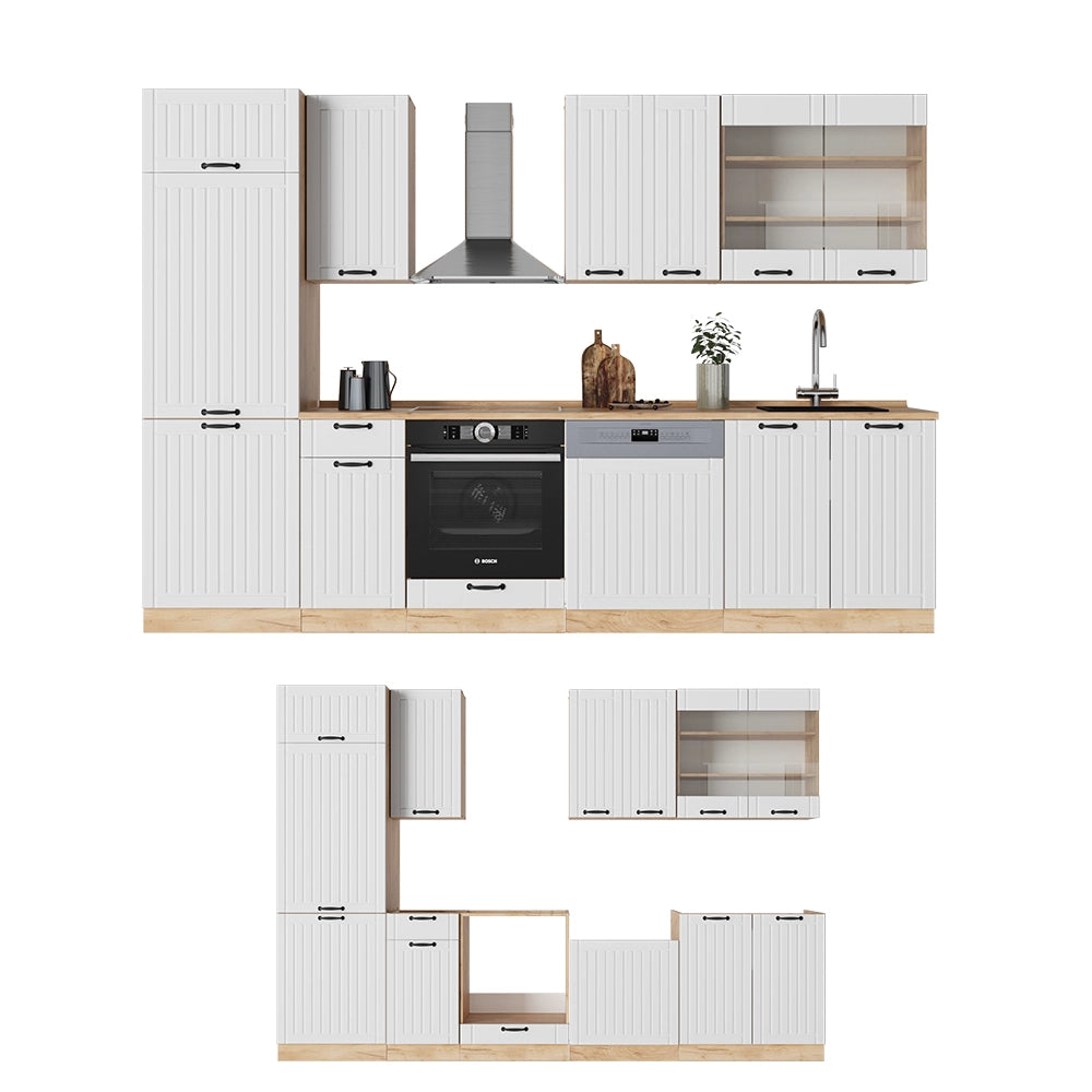 Vicco Cucina componibile Bianco casa di campagna 300 cm senza piano di lavoro