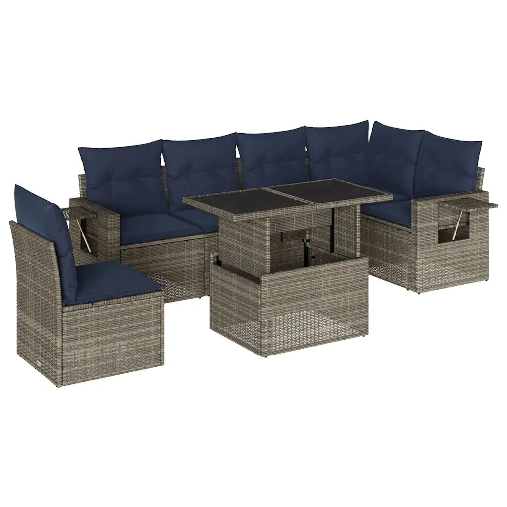 Set Divani da Giardino 7 pz con Cuscini Grigio in Polyrattan 3267941