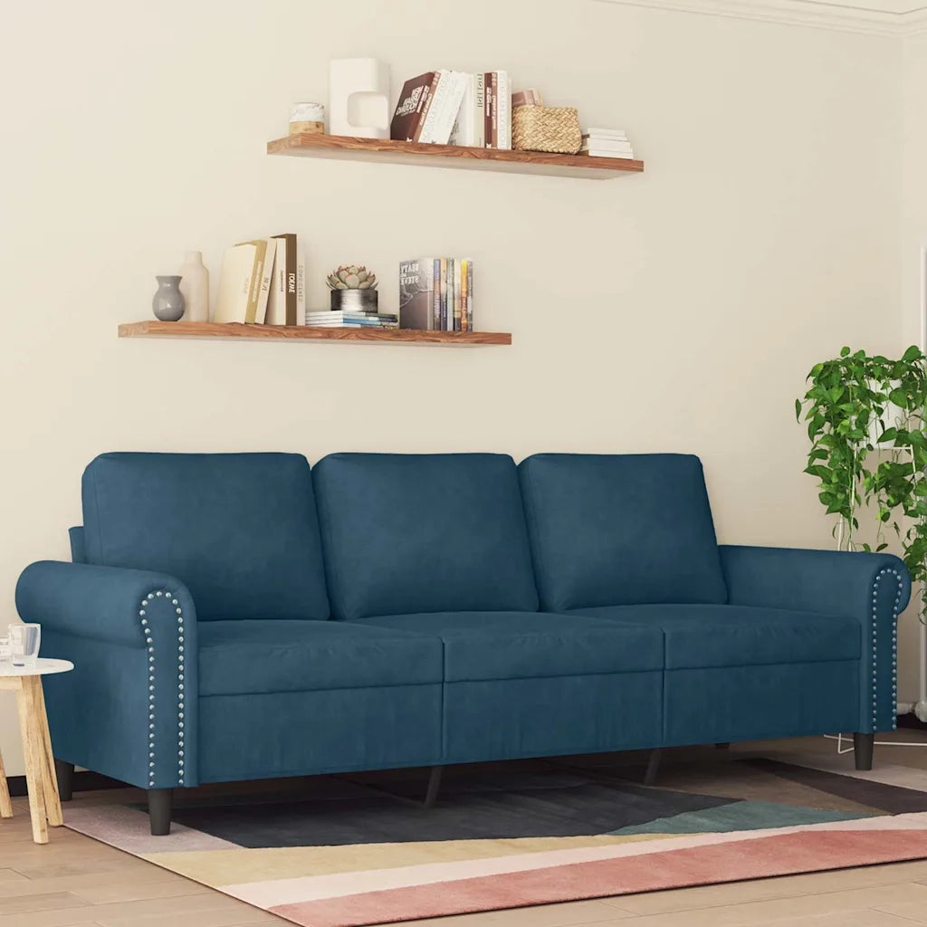 Divano a 3 Posti-Sofa 3 Posti Blu 180 cm in Velluto 132483