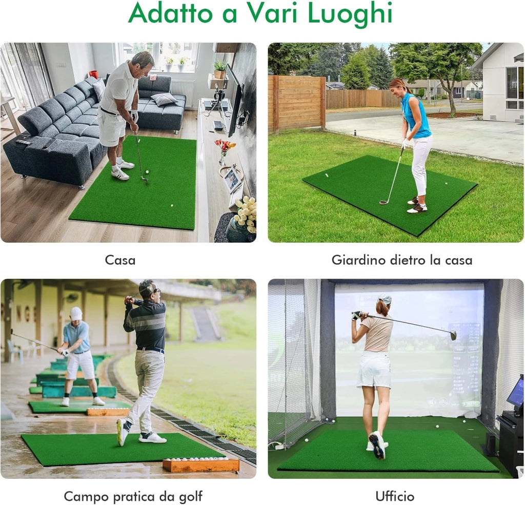 Tappetino da Golf Pratica 150 x 100 x 2,7 CM, Tappetino per Allenamento Golf con Erba Sintetica e 2 Fori, 3 Tee, Putting Mat Green per Uso Interno ed Esterno