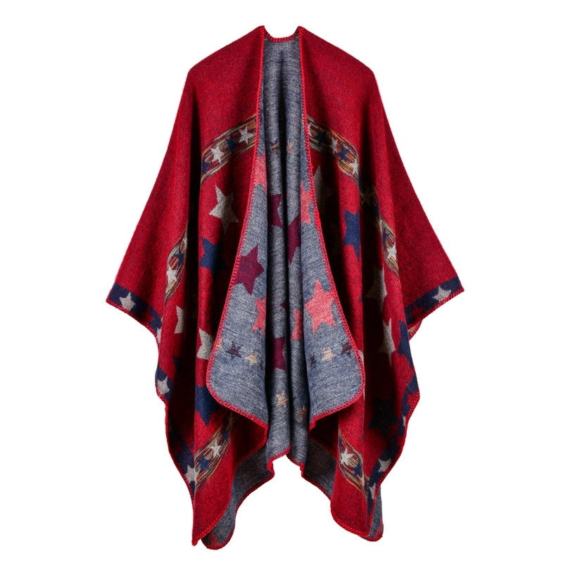 Nuovo scialle da donna in cashmere a righe con stelle, extra lungo e spesso, scialle multiuso.